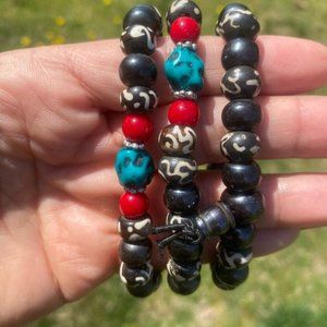 Tibetan OM With Coral/Turquoise Bracelet NEW